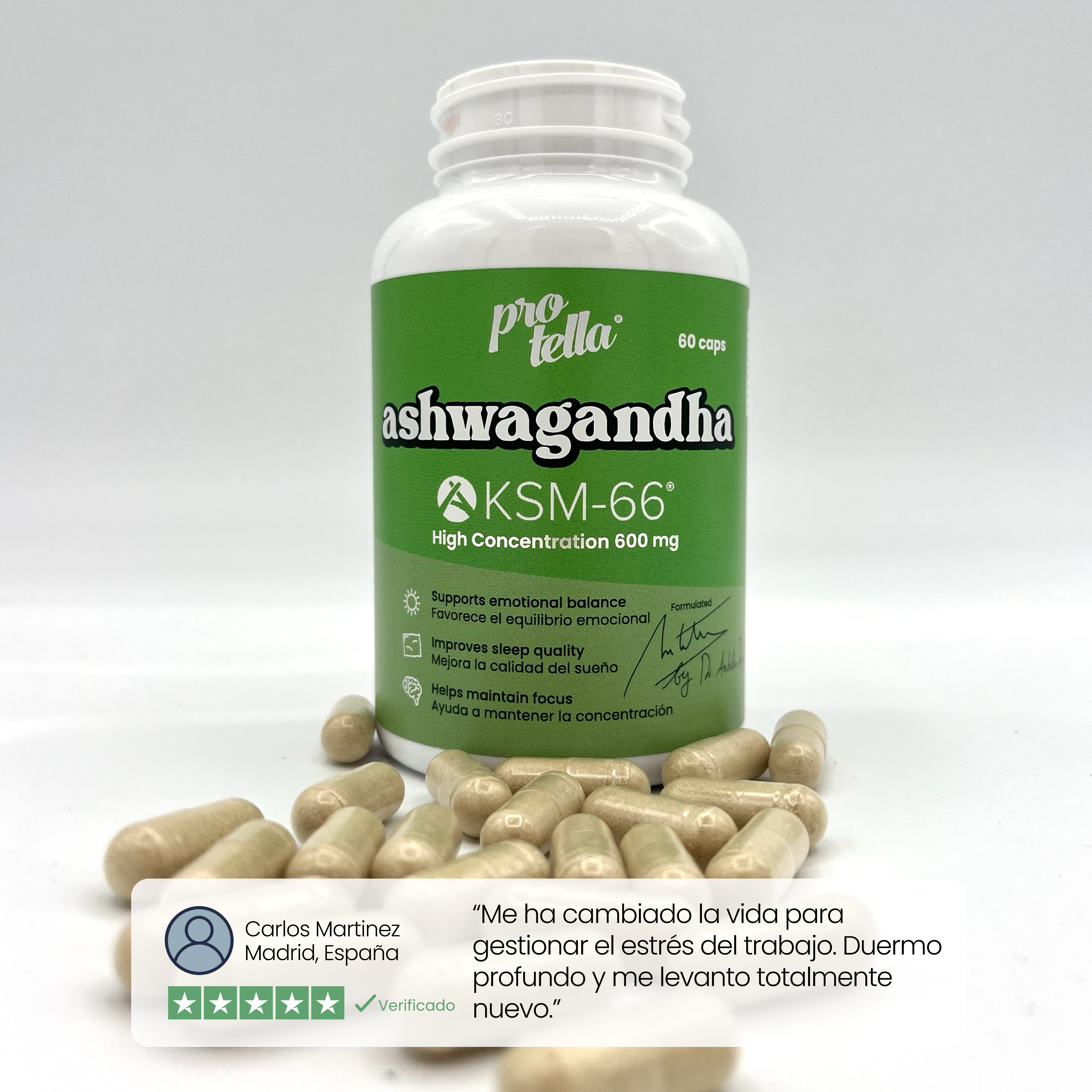 Ashwagandha KSM66 600mg - 60 Capsules - By Dr. Antelm Pujol